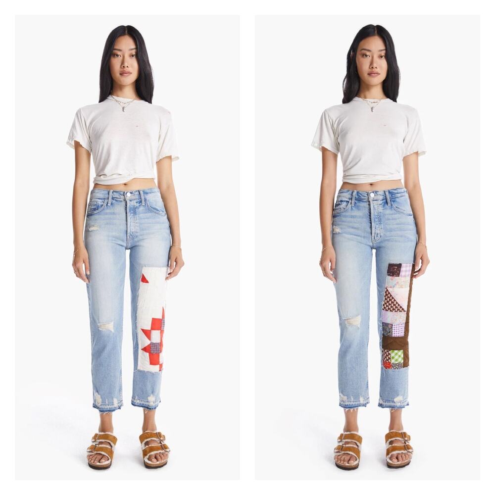 Mother x Carolyn Murphy Distressed Patchwork Tomcat Ankle Undone Jeans Size 27 - Picture 3 of 16